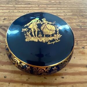Vintage Limoges Castel France 22k Gold Courting Couple Trinket Box Cobalt Blue